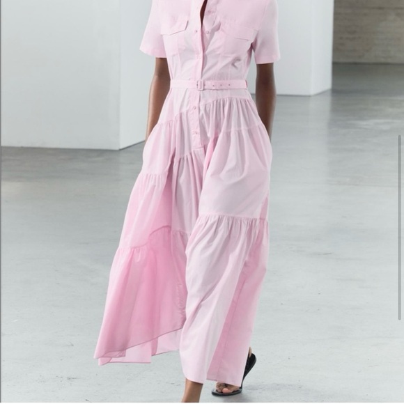 NWT ZARA Pink Poplin Shirtdress - Picture 1 of 7